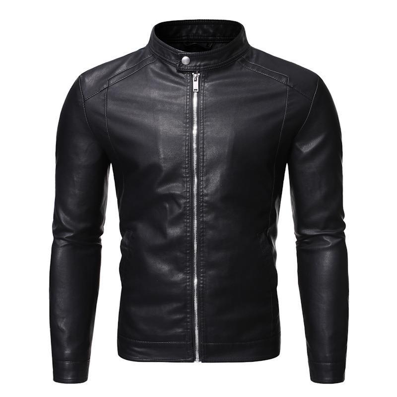 Slim Fit – Stand Collar – Zip Front Moto Leather Jacket 