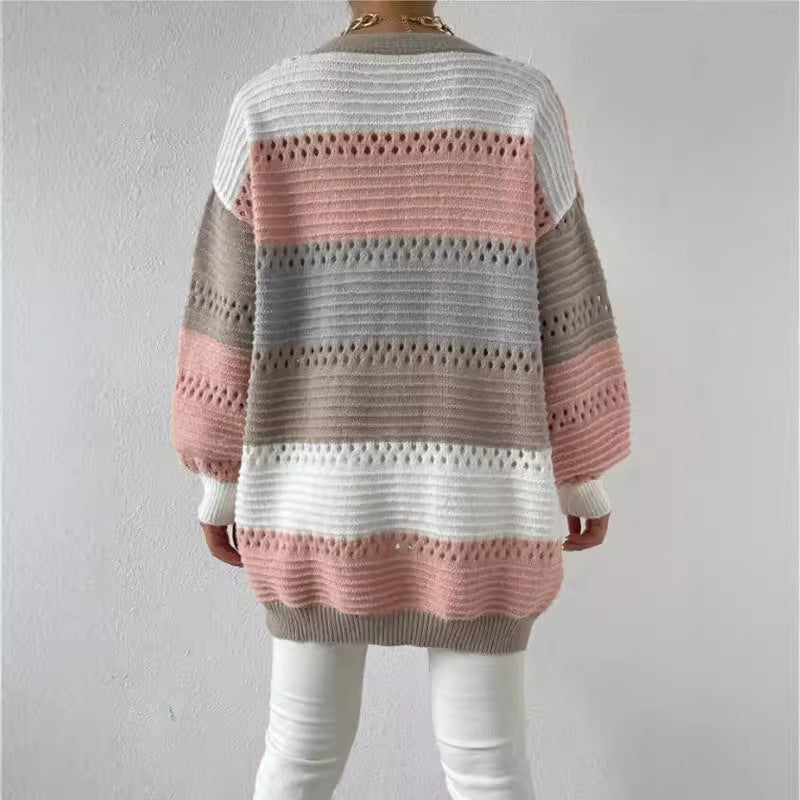 Dame Cardigan – Oversized Pasform – Struktureret Strik – Åben Front – Lange Ærmer