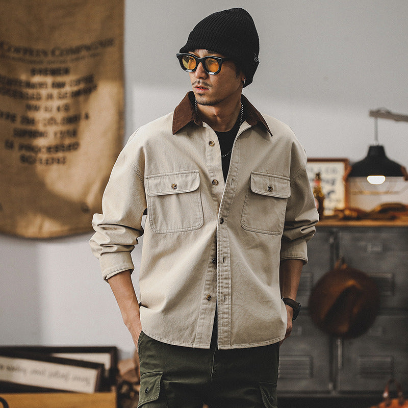 Canvas Loose Fit Contrast Collar Work Jacket