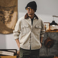 Men's Work Jacket – Loose Fit – Canvas – Button Closure – Chest Pockets – Contrast Collar