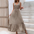 Women's Midi Dress – Sleeveless – Bohemian Print – V-neck – Waistband – Light and Airy