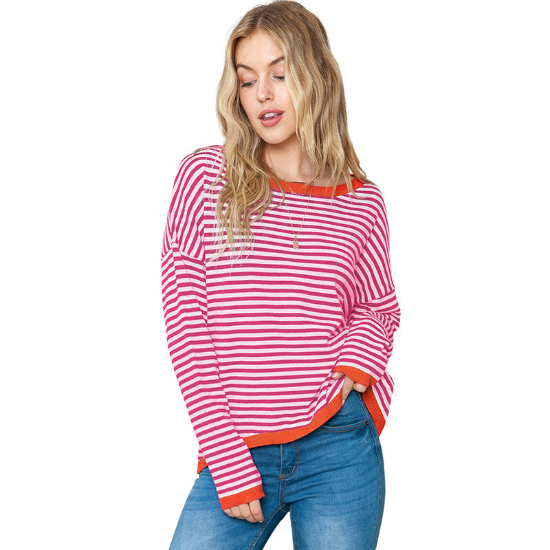 Relaxed Fit Striped Drop Shoulder Sweater