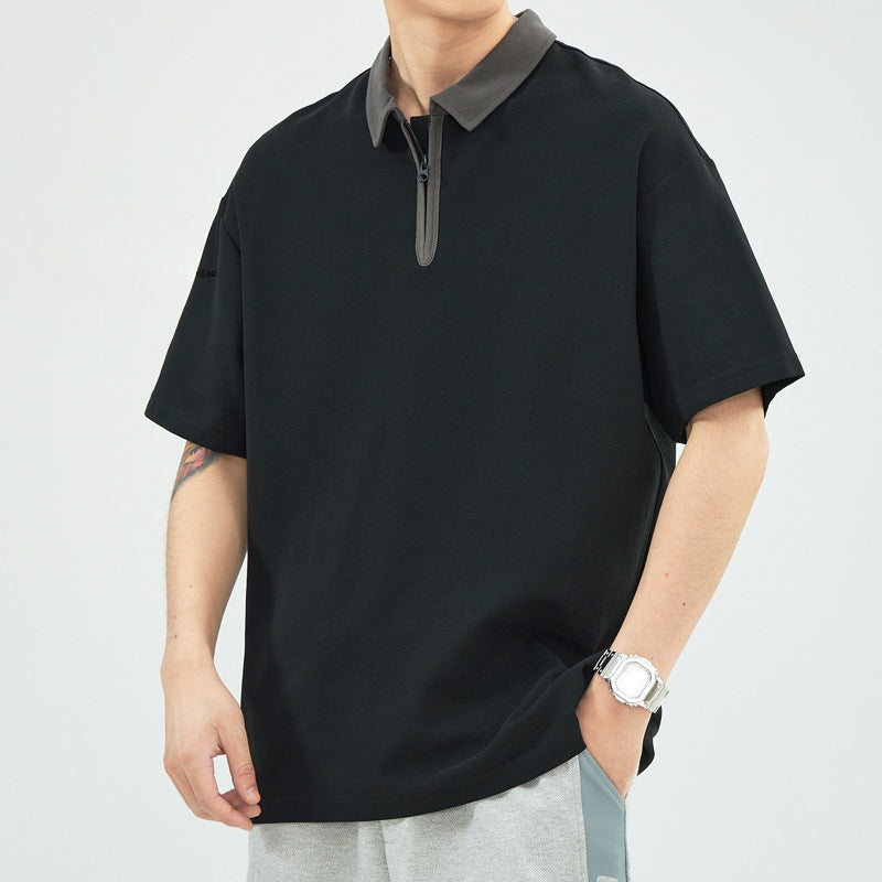 Cotton Blend Half Zipper Relaxed Polo Shirt