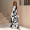 Women's 2-piece set, sleeveless top & wide pants, relaxed fit, breathable fabric