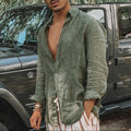 Men's Shirt with Long Sleeves – Relaxed Fit – Deep V-Neck – Natural Fibers