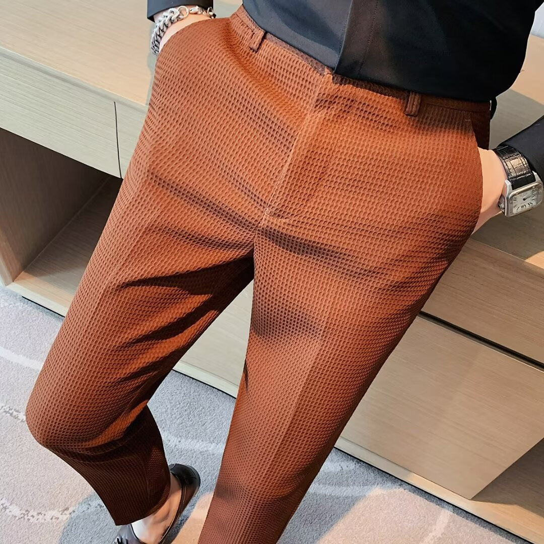 Men's Cropped Trousers – Slim Fit – Textured Lightweight Fabric – Tapered Leg