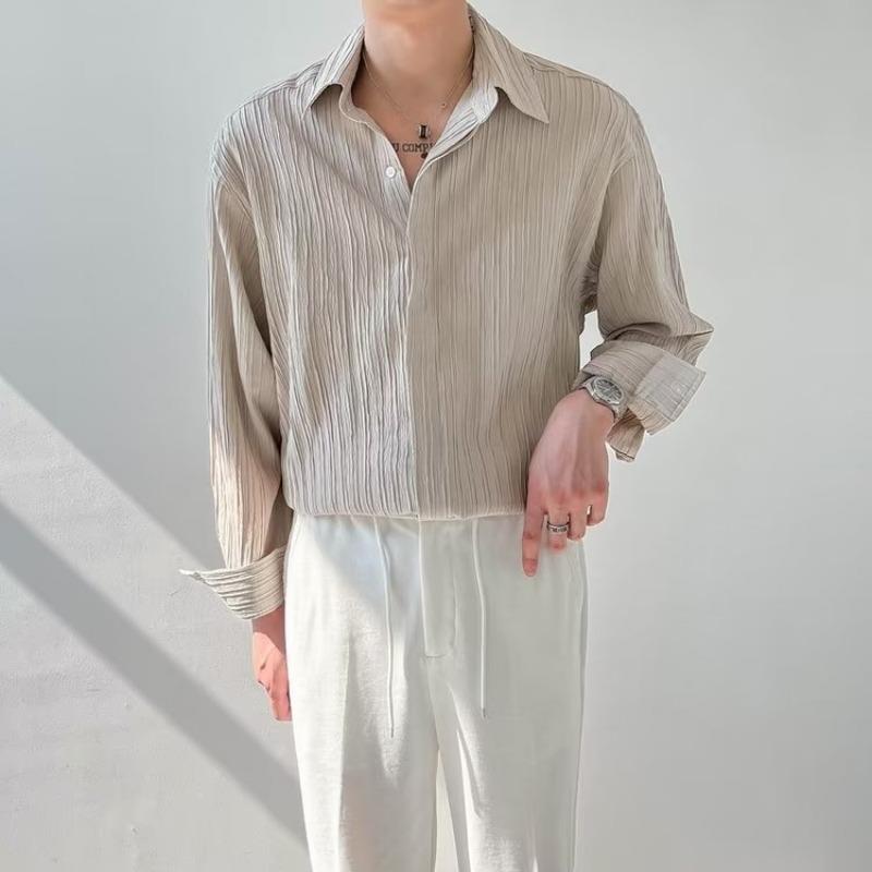 Men's Shirt with Long Sleeves – Relaxed Fit – Crinkled Texture – Breathable Design