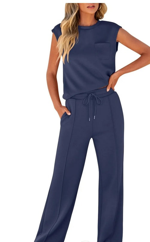Women's Two-piece Set – Sleeveless Top – Loose Fit – Light Breathable Fabric – Drawstring Waist