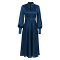 Women's Long Dress – Satin – High Neck – Puff Sleeves – Elegant Loose Fit