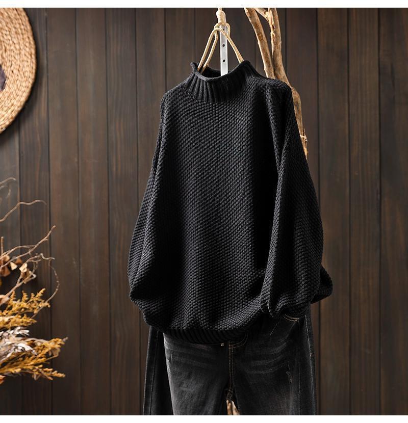 Oversized Waffle Knit Mock Neck Sweater