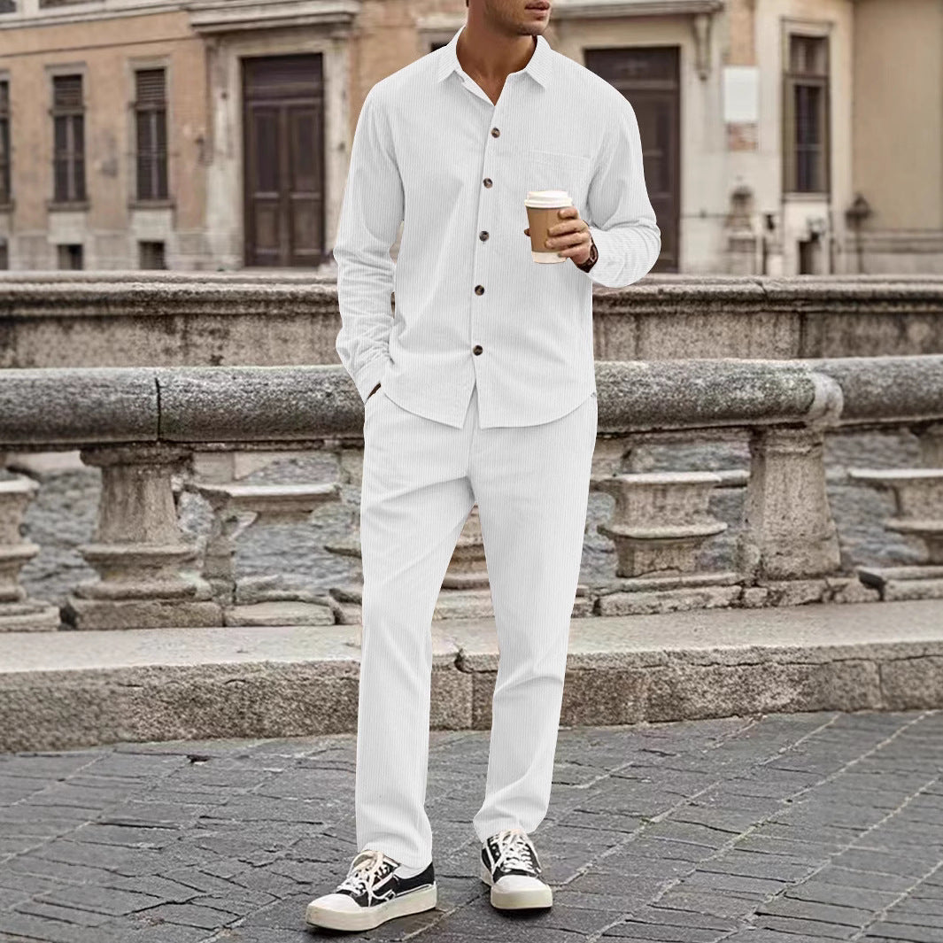 Men's set with shirt and pants – Corduroy – Relaxed fit – Button closure