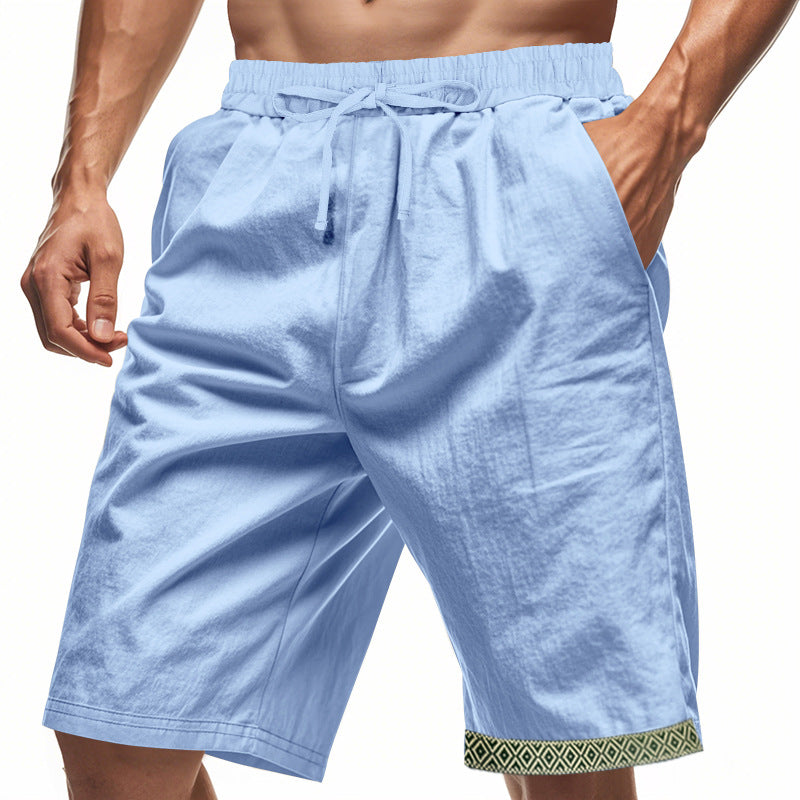 Herreshorts i hør – Løs pasform – Trækbånd i taljen – Boho kant – Med lommer