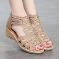 Women's Sandals – Mid Heel – Open Toe – Cutout Gladiator Design – Ankle Strap Zipper