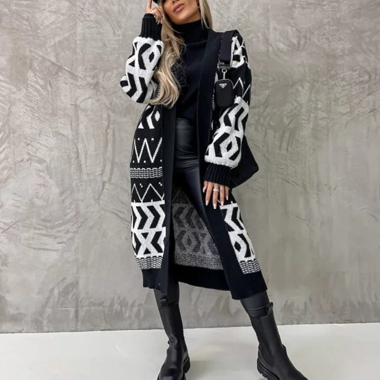 Geometric Jacquard Loose Fit Cardigan