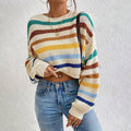 Women's Knit Sweater – Oversize Fit – Crew Neck – Striped Design – Long-Sleeved Casual
