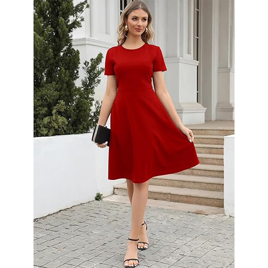 Knee-Length Short Sleeve Fit and Flare Dress