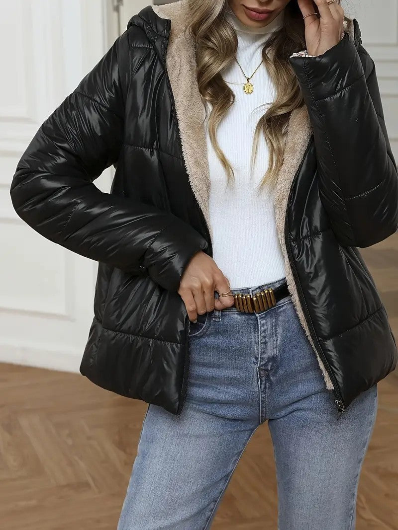 Plush Lined Hooded Quilted Jacket