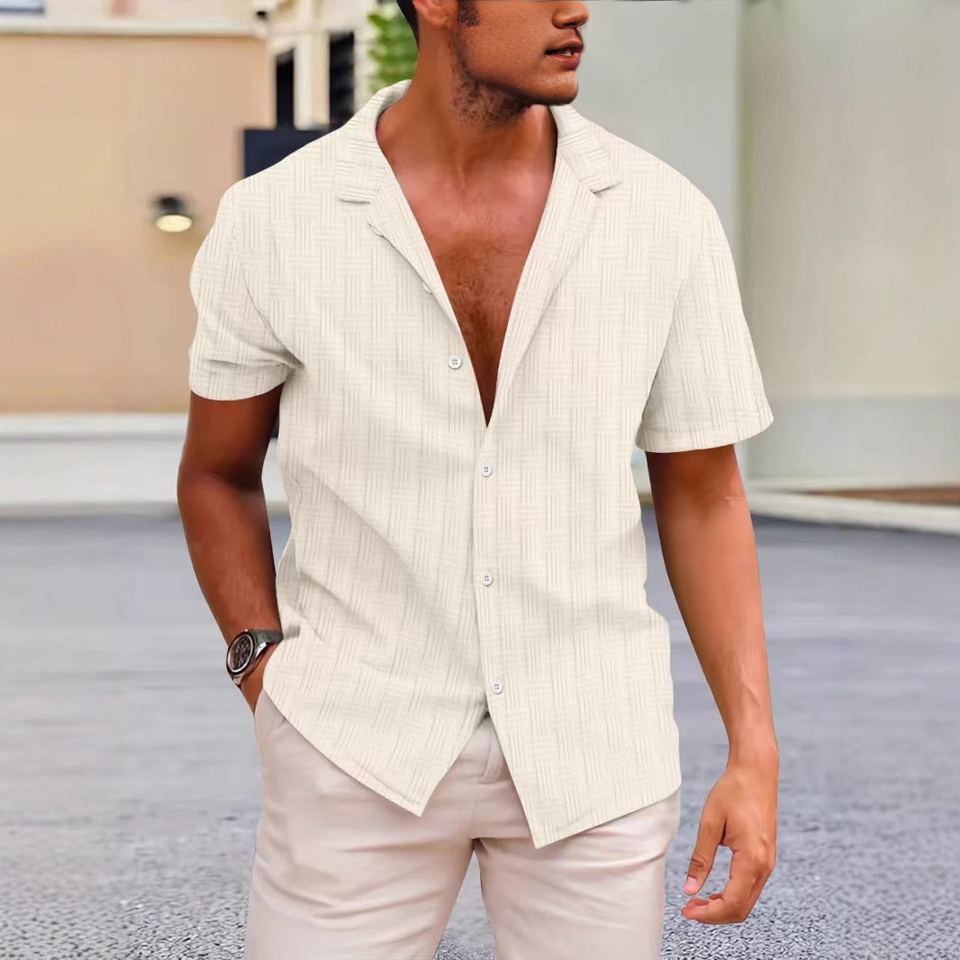 Men's Shirt with Short Sleeves – Classic Fit – Cotton Linen – Button Closure