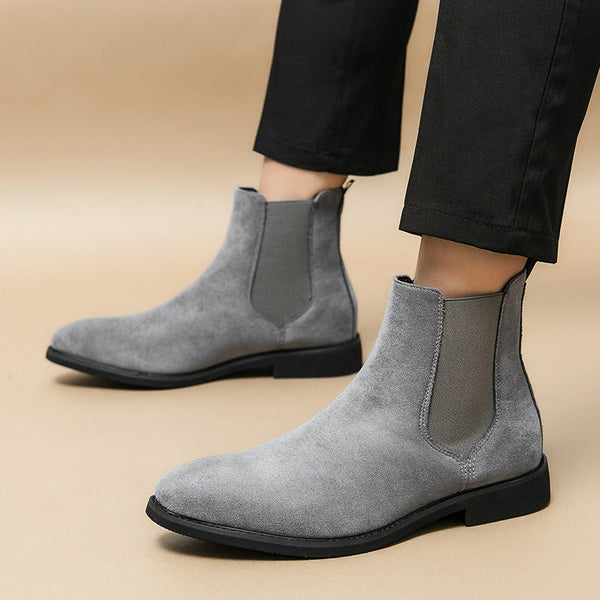 Men’s Boots - Suede - Ankle High - Elastic Side Gussets - Slip-On