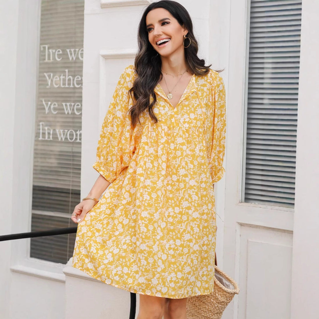 Light Cotton Relaxed Bohemian Floral Midi Dress