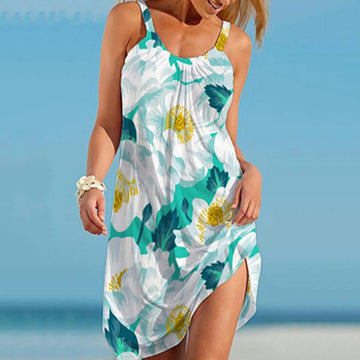 Floral Print Relaxed Side Slit Beach Dress
