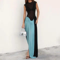Women's Sleeveless Dress – Elegant Fit and Flare – Lightly Pleated Full Length