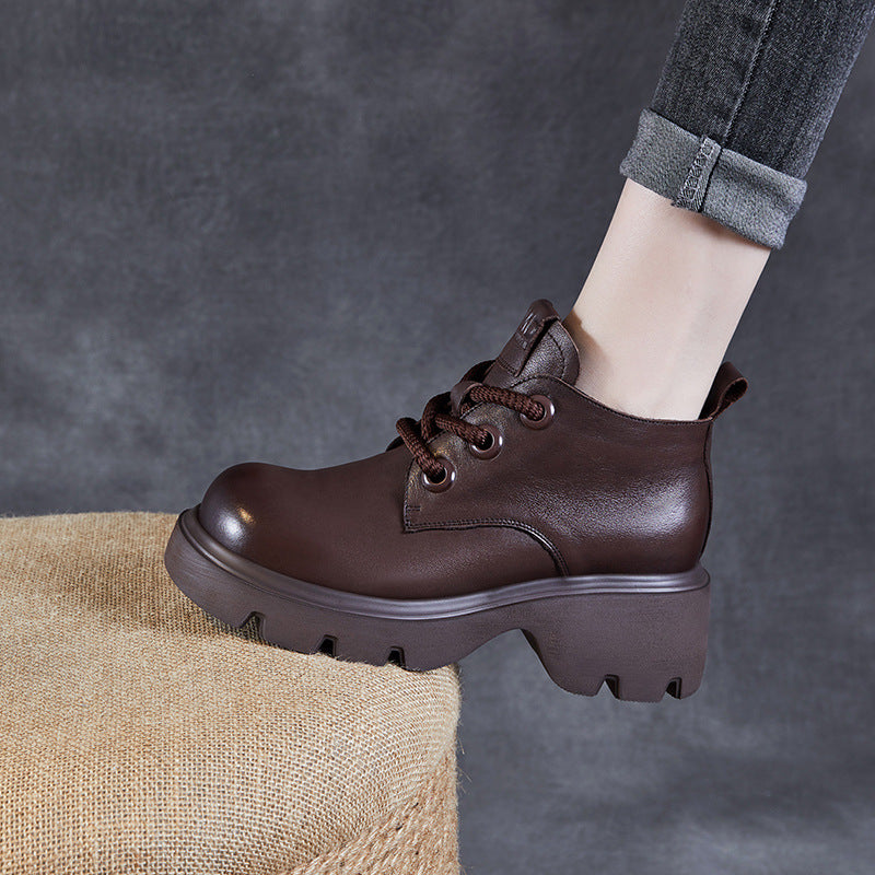Genuine Leather Lace-up High Shaft Ankle Boots