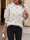 Women's Knit Sweater – Relaxed Fit – Polka Dot Pattern – Round Neck – Long Sleeves