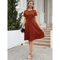 Dress for women – Fit and flare cut – Knee length – Short sleeve – Round neck