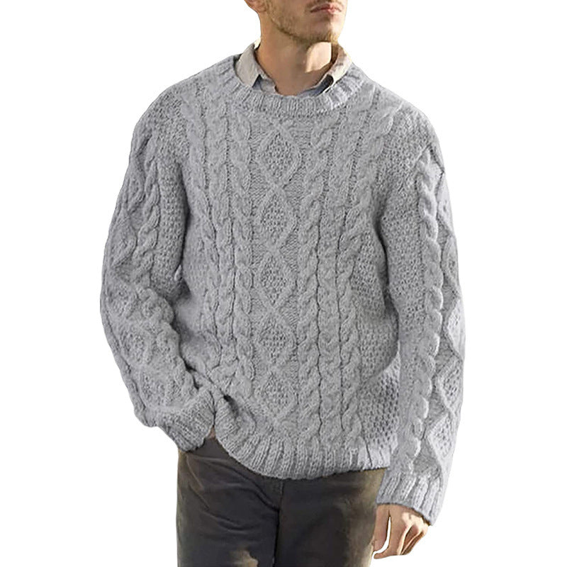 Men's Sweater – Chunky Cable Knit – Oversized Fit – Round Neck Long Sleeve