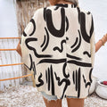 Women's Blouse – Loose Fit – V-Neck – Batwing Sleeves – Geometric Print