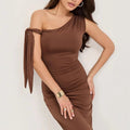 Dress for women – Slim fit – Off-shoulder – Asymmetric neckline – Stretchable jersey