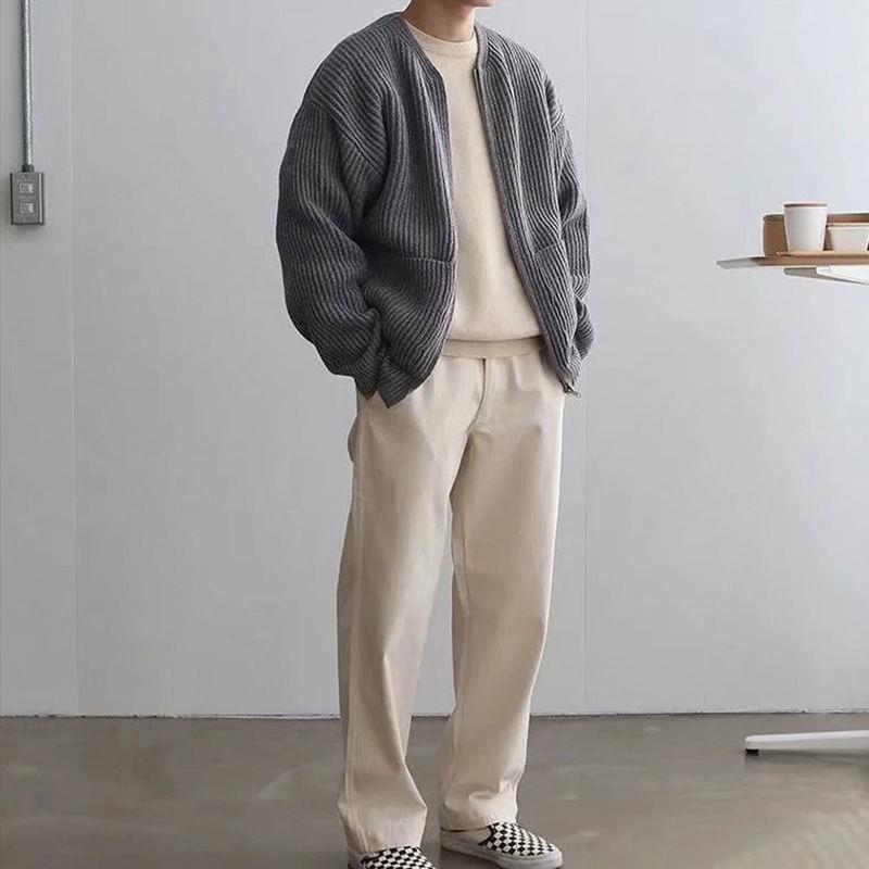 Relaxed Fit Ribbed Wool Blend Cardigan