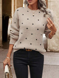 Women's Knit Sweater – Relaxed Fit – Polka Dot Pattern – Round Neck – Long Sleeves