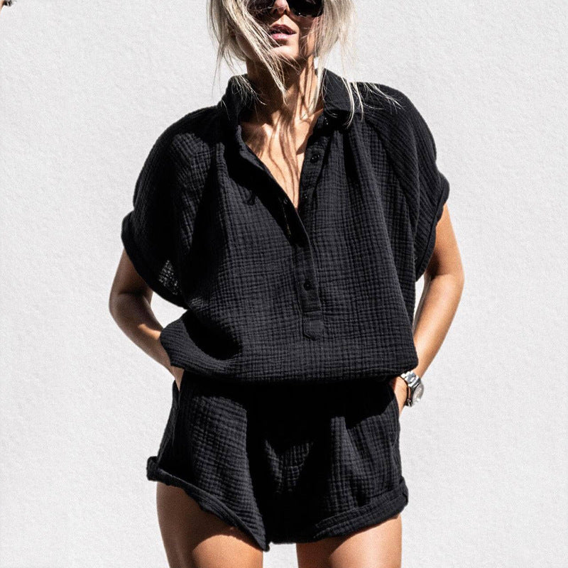 Loose Fit Cotton V-neck Lounge Set