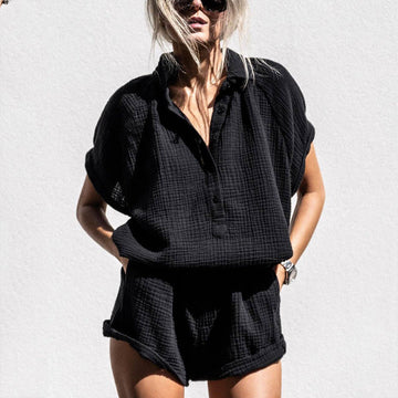 Loose Fit Cotton V-neck Lounge Set