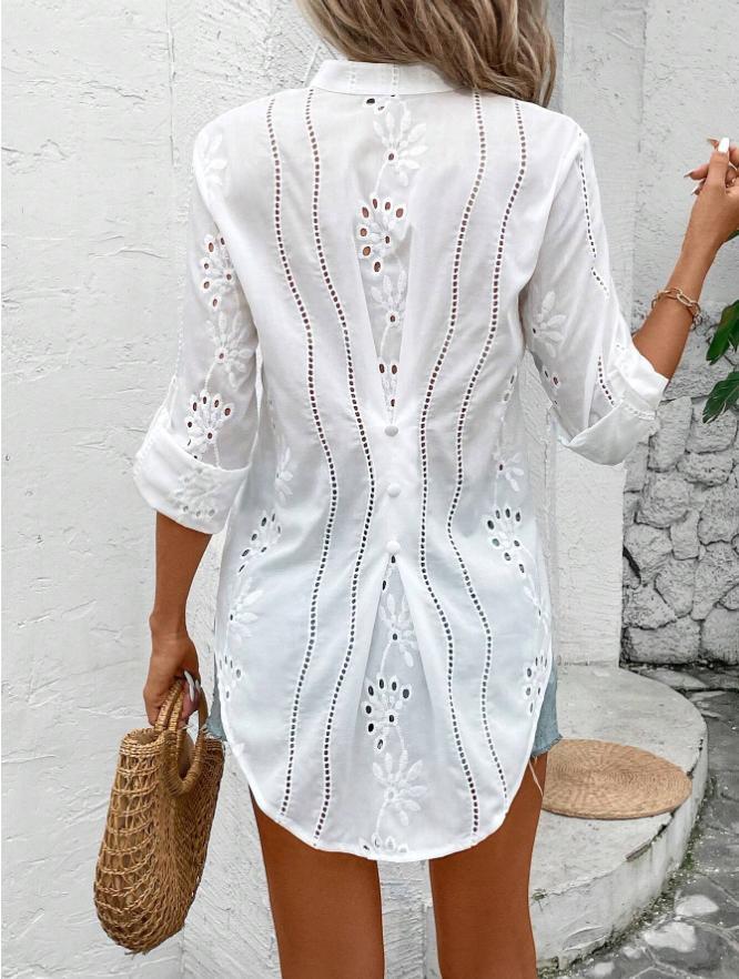 Breathable Cotton Blend Lace Detail Blouse