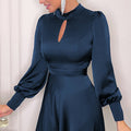 Women's Long Dress – Satin – High Neck – Puff Sleeves – Elegant Loose Fit