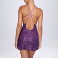 Women's evening dress – Bodycon fit – Sequins – Halterneck – Open back – Mini length