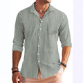 Men's Shirt with Long Sleeves – Regular Fit – Breathable Material – Striped Pattern – Chest Pocket