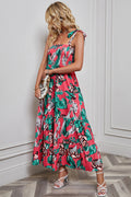 Women's Maxi Dress – Smocked Bodice – Tie Straps – A-line Cut – Tiered Skirt