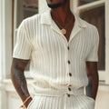 Men's Set with Knit Shirt and Shorts – Slim Fit – Ribbed Structure – Breathable Design