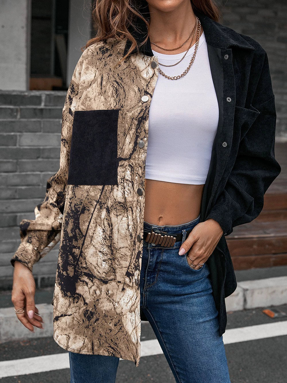 Leopard Contrast Loose Fit Shirt