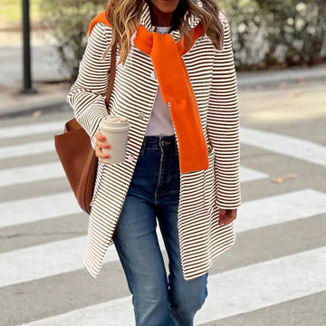 Striped Relaxed Fit Double-Breasted Trench Coat