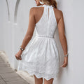 Women's Halterneck Dress – Embroidered Cotton – Sleeveless A-Line – Light and Comfortable