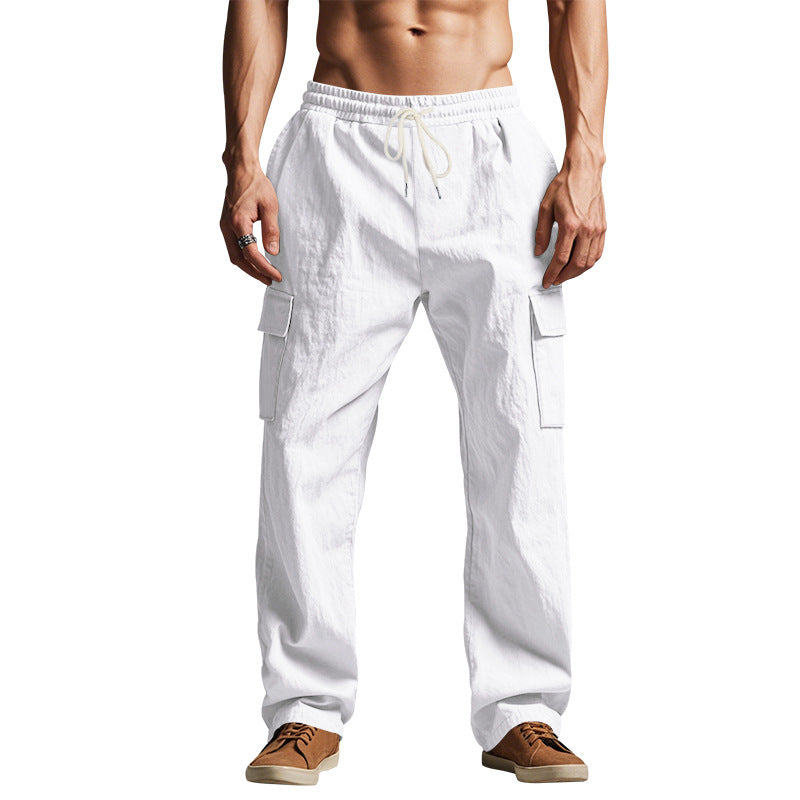 Men's trousers cargo – relaxed fit – cotton blend – elastic waist with drawstring