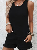 Women's Set – Knitted Sleeveless Top and Shorts – Relaxed Fit – Fringe Edge
