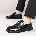 Men's Loafers – Polished Leather – Slip-On Fit – Decorative Strap with Metal – Rubber Sole