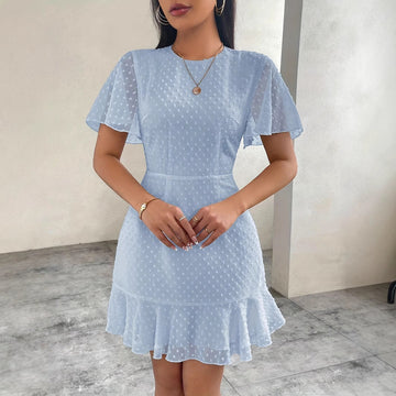 Jacquard Dotted Ruffle Sleeve Mini Dress