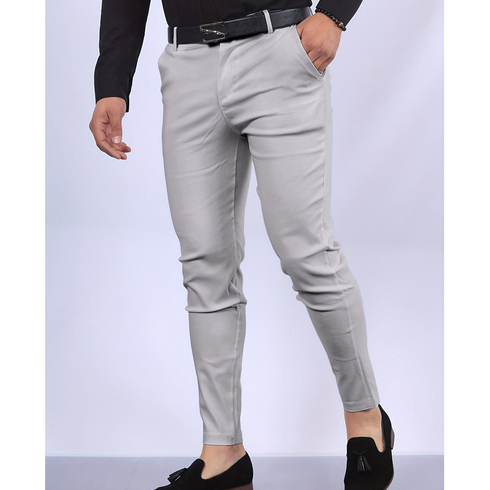 Men's Trousers – Slim Fit – Woven Fabric – Faux Pockets – Full Length Formal Look